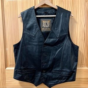 Authentic Adler black biker motorcycle lined genuine leather vest L large